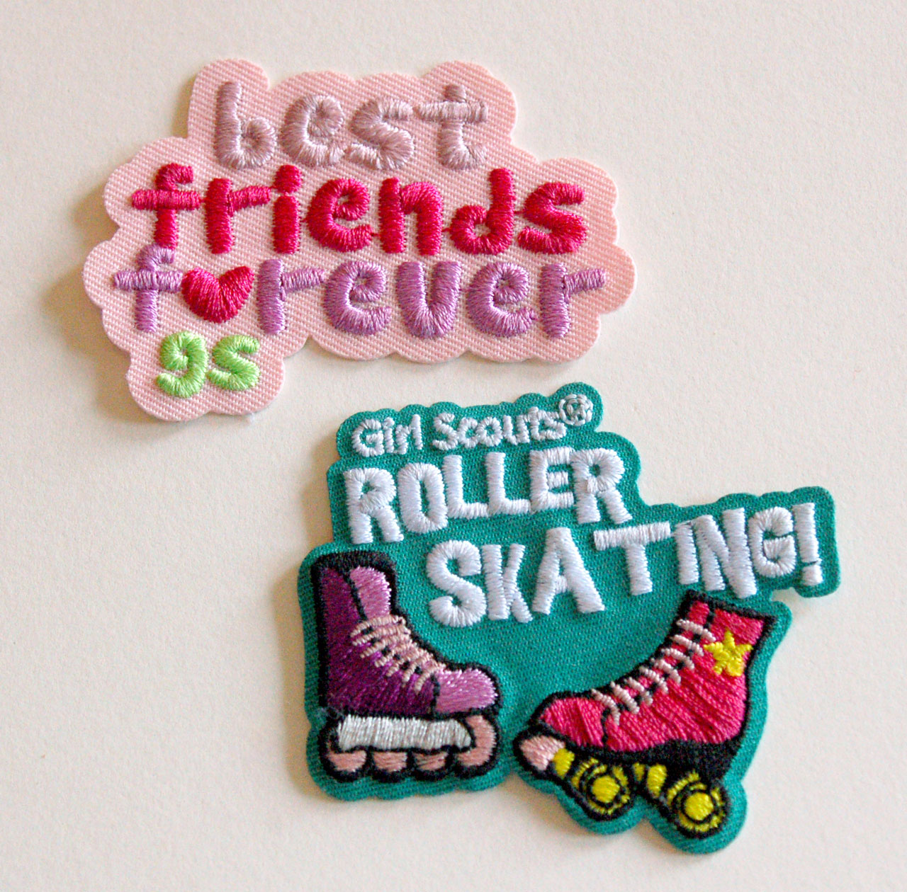 Girl Scout Fun Patches roller skating and best friends forever
