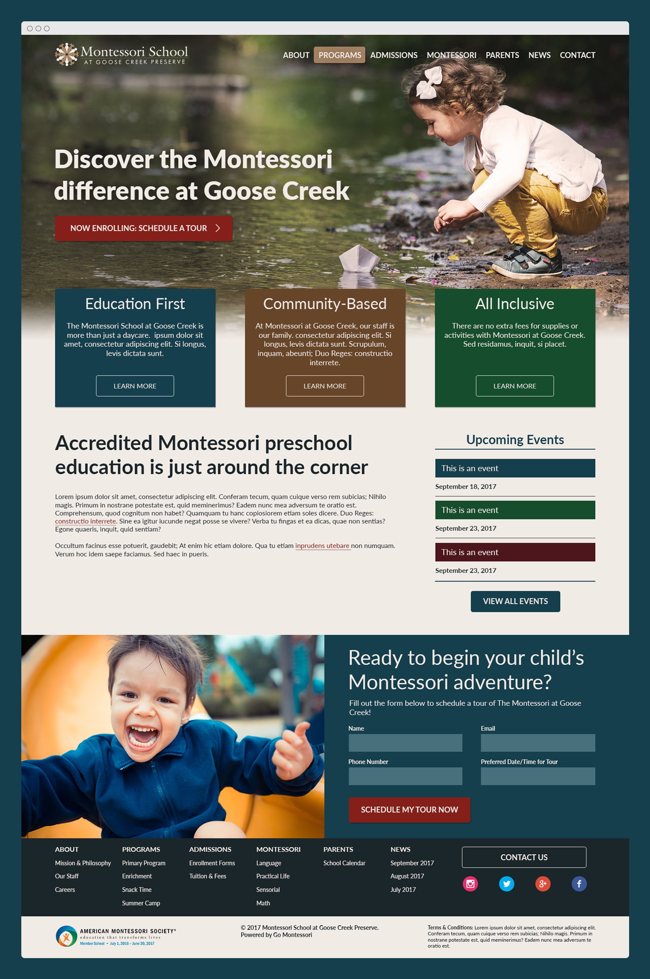 Go Montessori custom site design for Goose Creek Montessori School