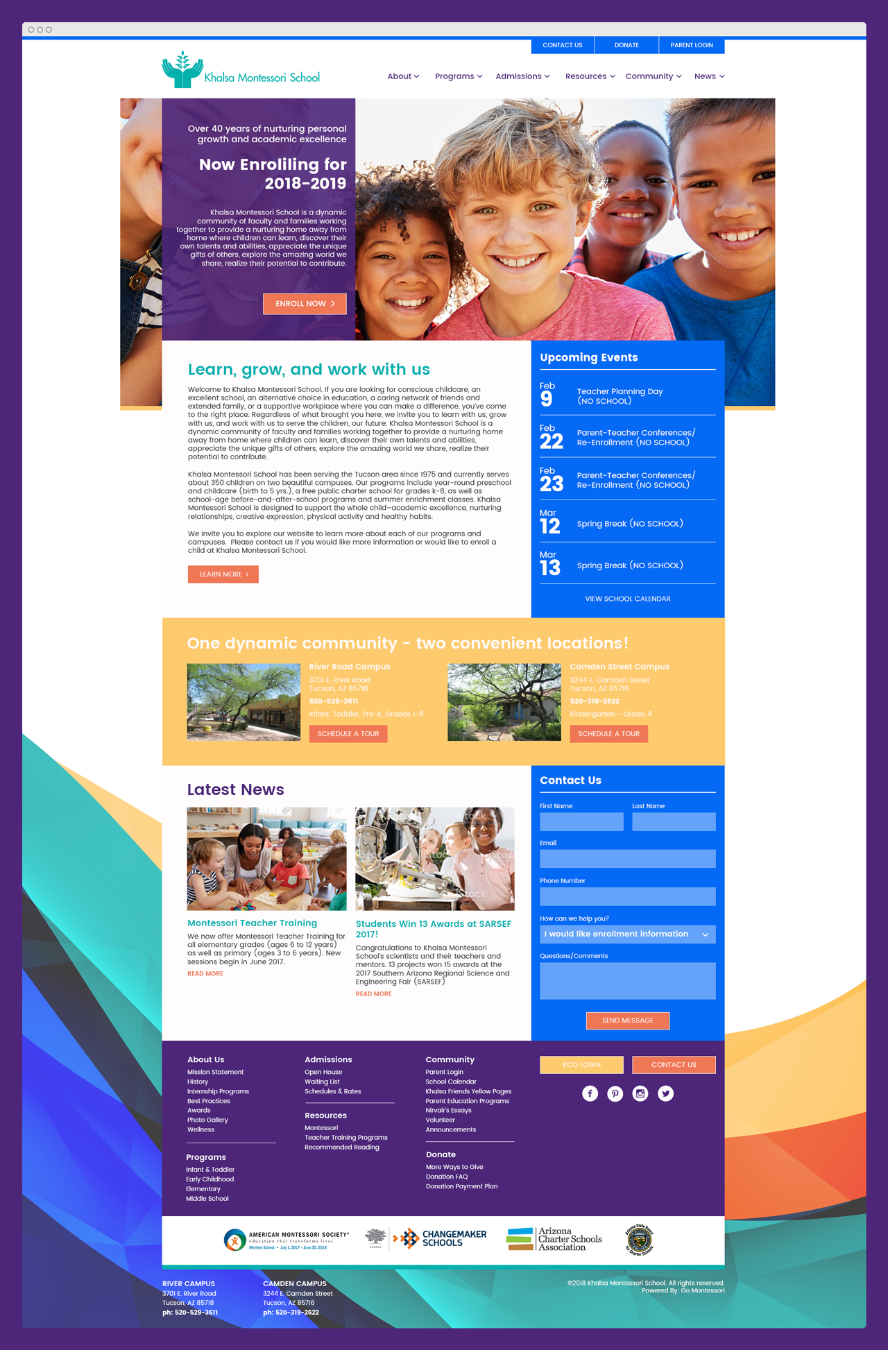 Go Montessori custom site design for Khalsa Montessori School